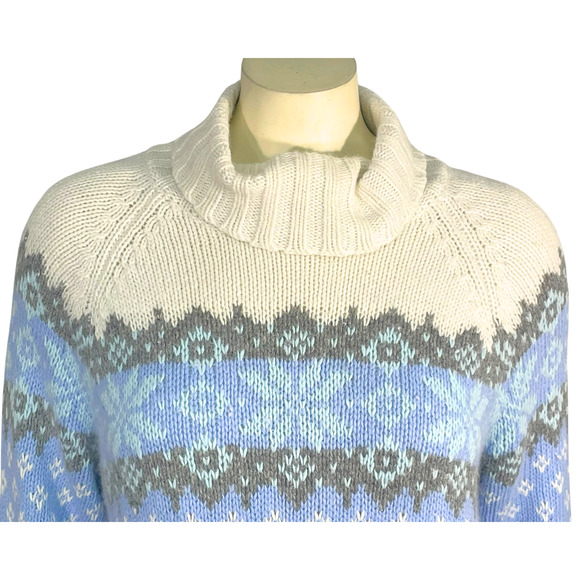 3-FOR-$30 Vtg Sz L Turtleneck Knit Sweater Fair Isle Pastel Blue Angora Blend - Picture 4 of 7